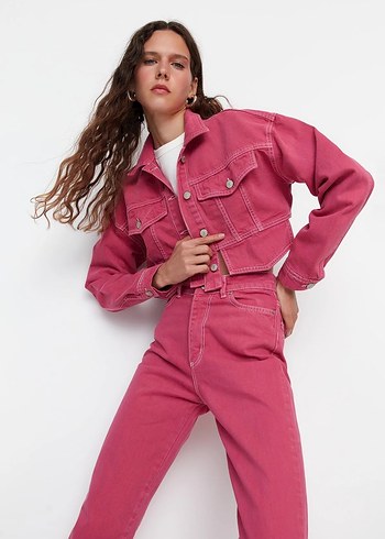 Pembe Kadın Denim Ceket - Görsel 2