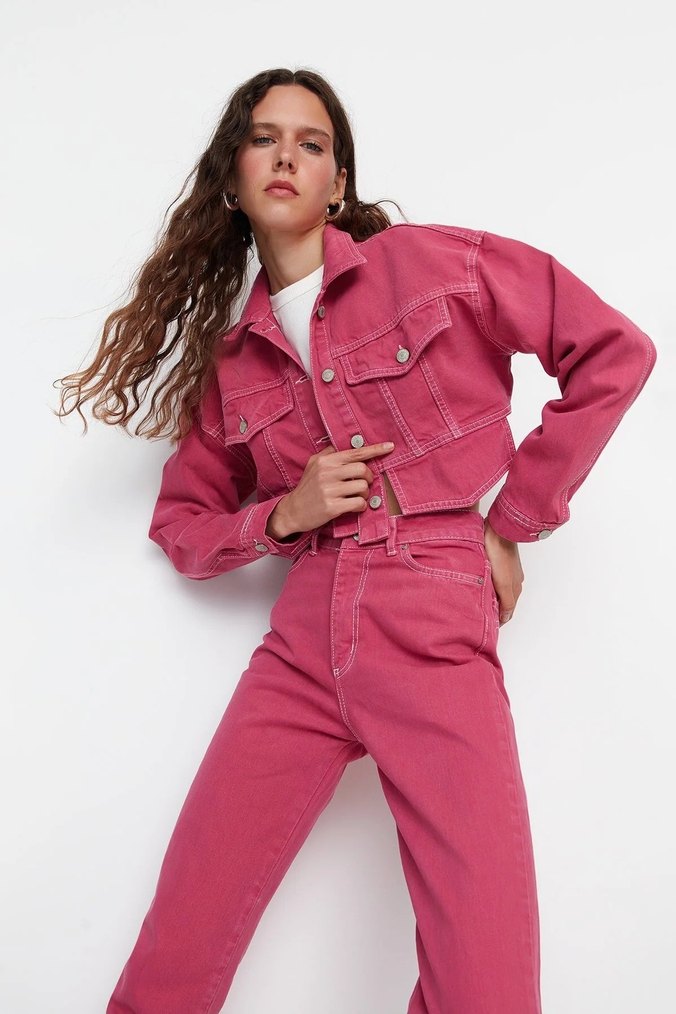 Pembe Kadın Denim Ceket - Görsel 2