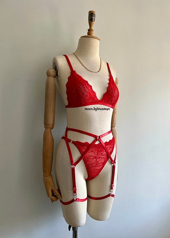 Kırmızı Dantel Bralet Takım (Aksesearlı) - Görsel 3