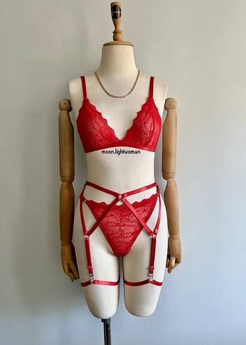 Kırmızı Dantel Bralet Takım (Aksesearlı) - Görsel 2