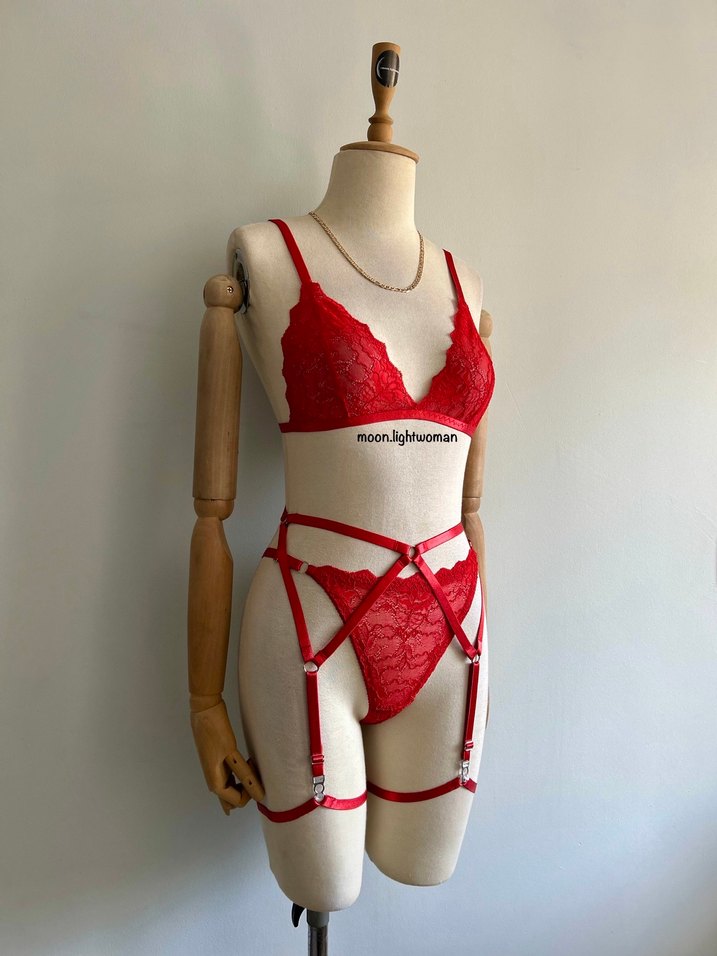 Kırmızı Dantel Bralet Takım (Aksesearlı) - Görsel 3