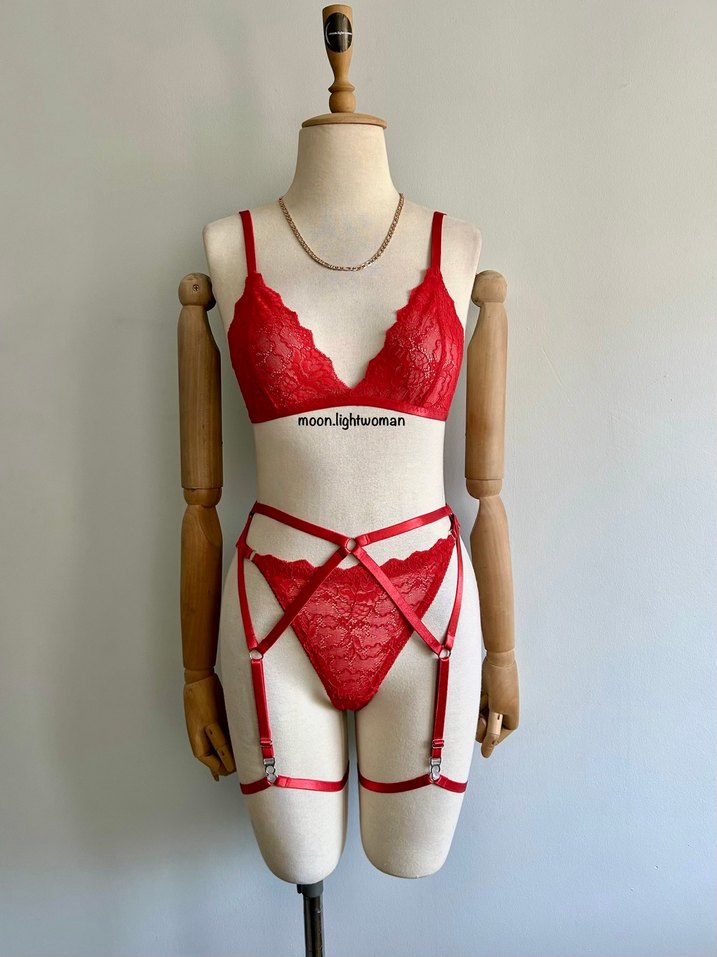 Kırmızı Dantel Bralet Takım (Aksesearlı) - Görsel 2