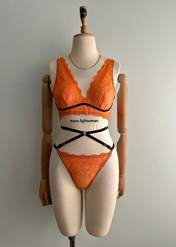 Turuncu Bohem Dantel Sütyen Takımı (Aksesuarlı) - Görsel 3