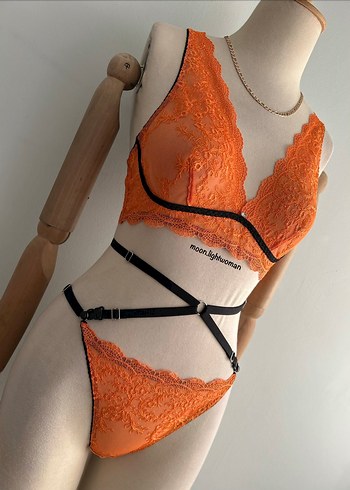 Turuncu Bohem Dantel Sütyen Takımı (Aksesuarlı) - Görsel 4