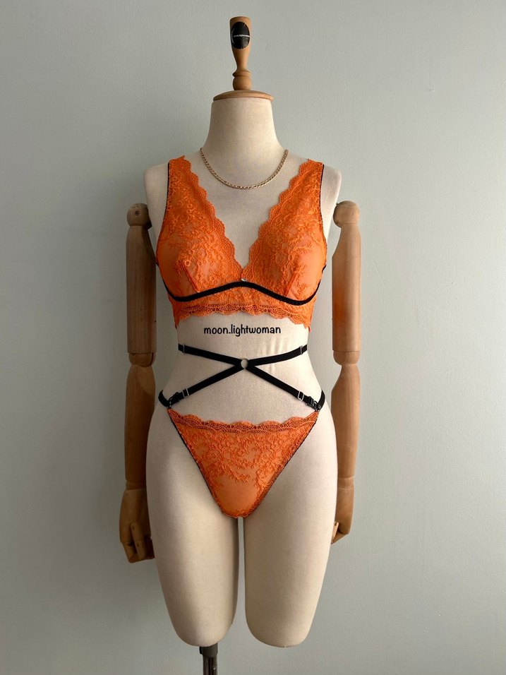 Turuncu Bohem Dantel Sütyen Takımı (Aksesuarlı) - Görsel 3