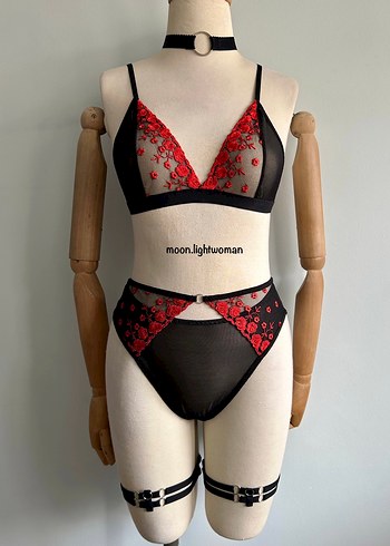 Kırmızı Tasarım Bralet Takım (Aksesuarlı) - Görsel 4