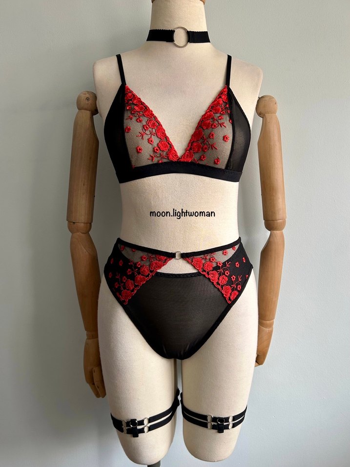 Kırmızı Tasarım Bralet Takım (Aksesuarlı) - Görsel 4