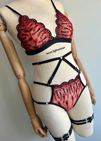 Tasarım Kırmızı Bralet Takım (Aksesuarlı) - Görsel 6