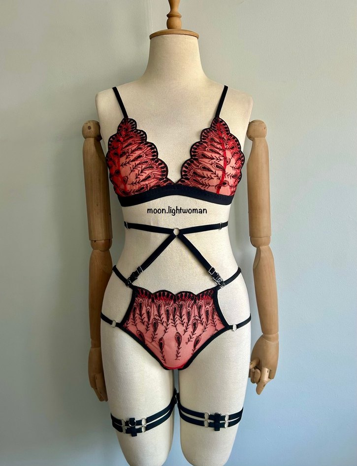 Tasarım Kırmızı Bralet Takım (Aksesuarlı) - Görsel 4