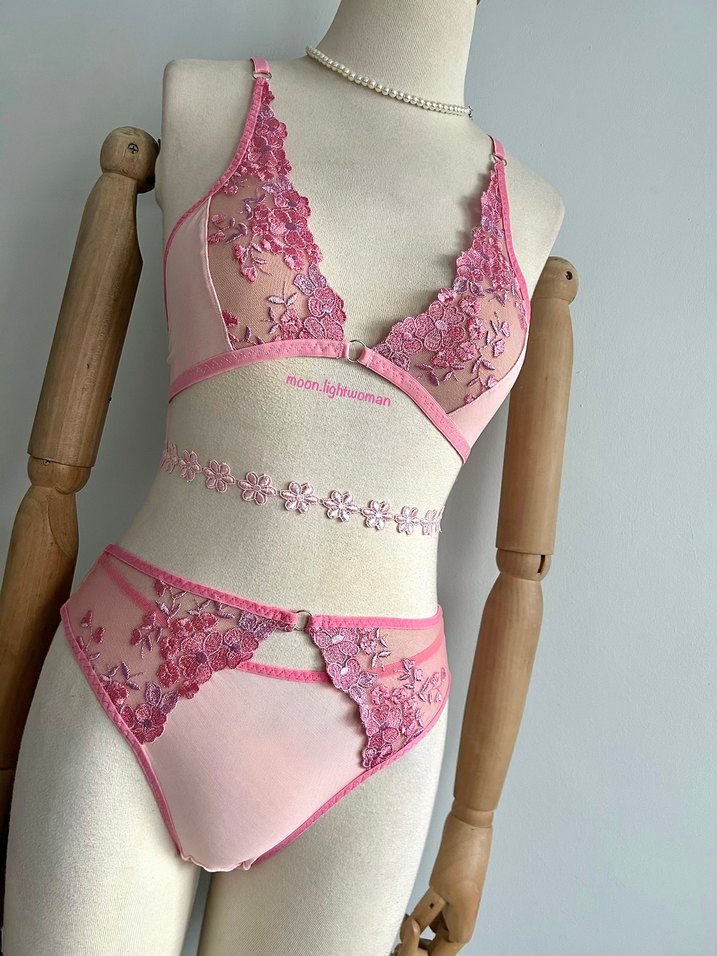 Tasarım Pembe Bralet Çamaşır Takım - Görsel 3