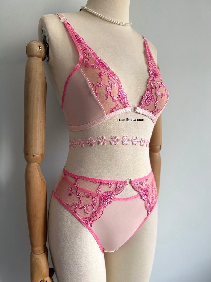 Tasarım Pembe Bra-Sütyen Takım - Görsel 2