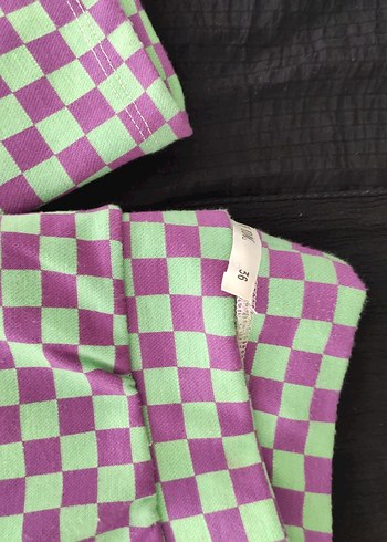 Mor ve Yeşil Kareli tayt İspanyol paça pantolon - Görsel 2