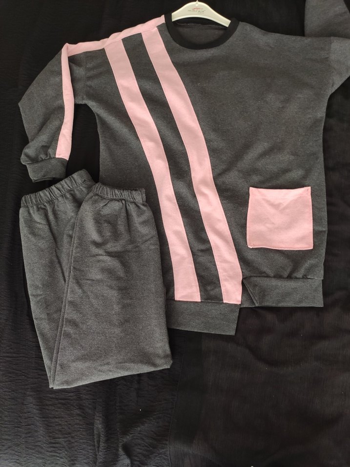 Gri Pembe Detaylı Kadın Eşofman Takımı - Görsel 2