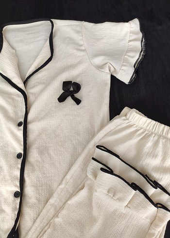 Beyaz Rahat Kesim Midi Kadın Pijama Takımı - Görsel 3