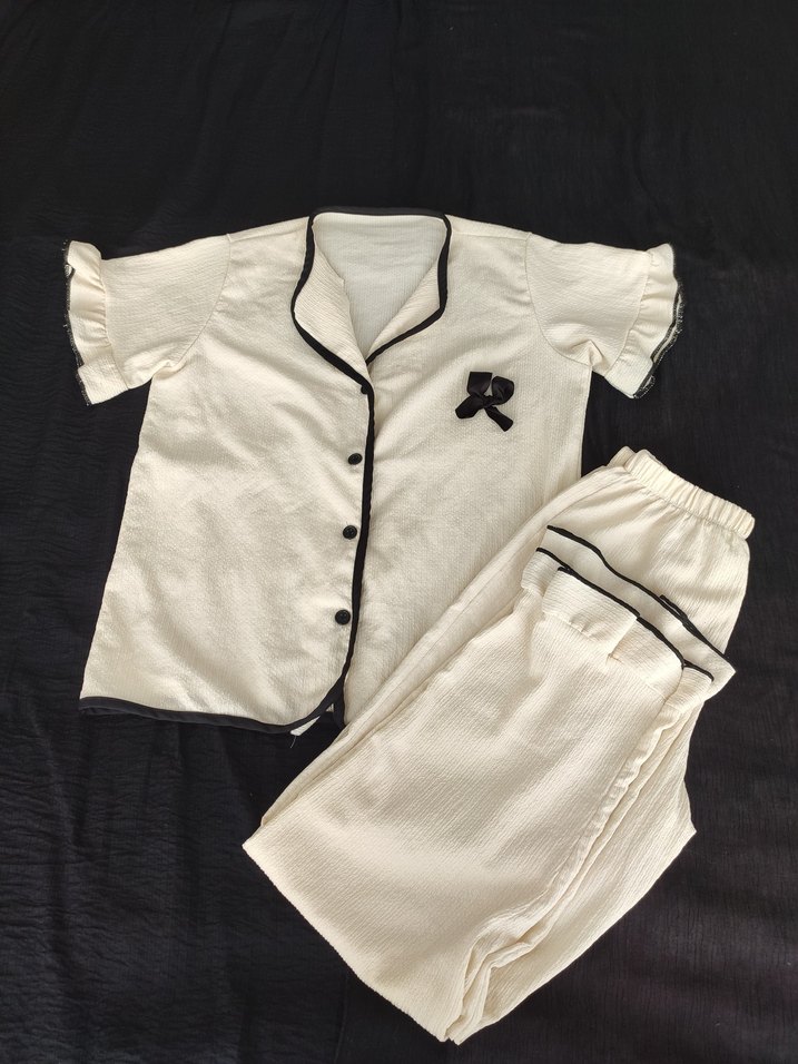 Beyaz Rahat Kesim Midi Kadın Pijama Takımı - Görsel 2