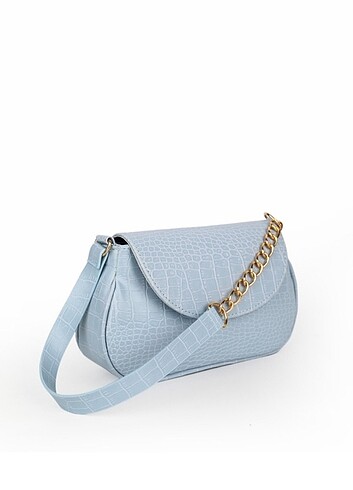 Kadın Mavi renk kroko zincirli çanta
