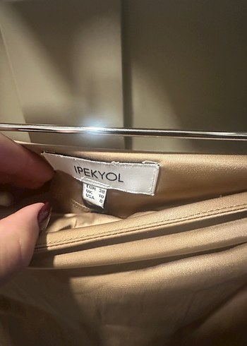 m Beden camel Renk Drapeli Uzun Bej Kadın Abiye Elbise