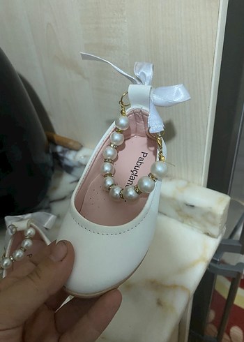 İnci Detaylı Beyaz Kız Çocuk Babet - Görsel 2