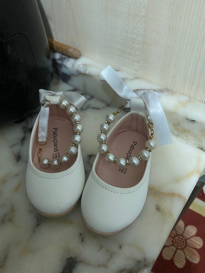 İnci Detaylı Beyaz Kız Çocuk Babet - Görsel 4