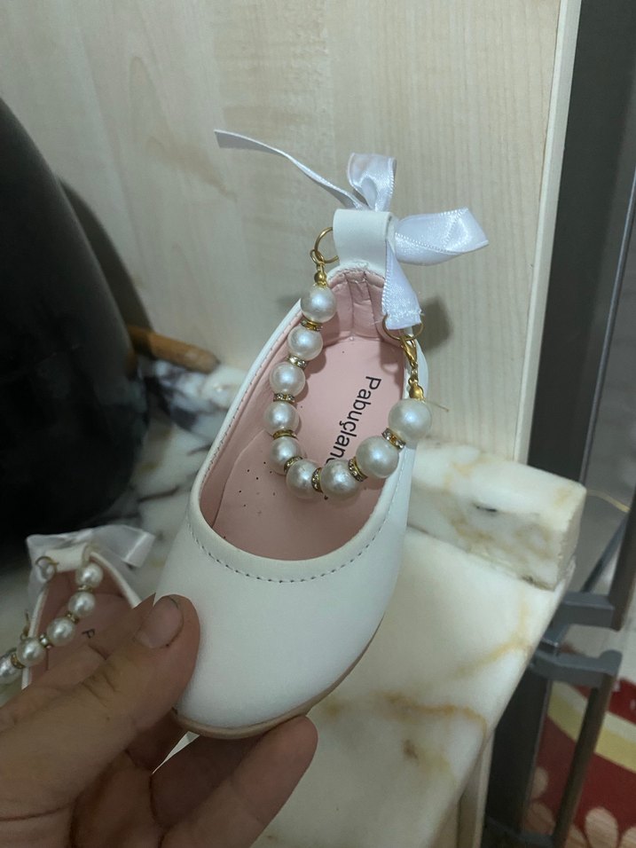 İnci Detaylı Beyaz Kız Çocuk Babet - Görsel 2