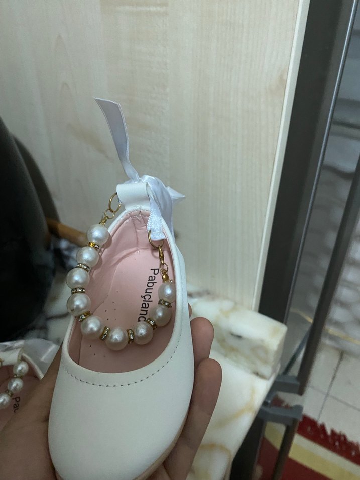 İnci Detaylı Beyaz Kız Çocuk Babet - Görsel 3