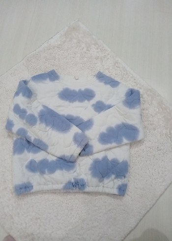 Defacto Kadın Mavi Batik Desenli Peluş Sweatshirt