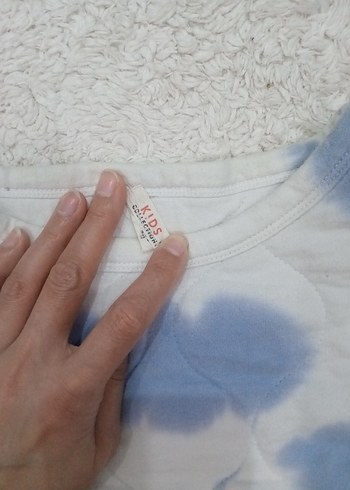 10 Yaş Beden Kadın Mavi Batik Desenli Peluş Sweatshirt