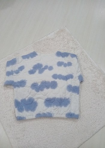 Kadın Mavi Batik Desenli Peluş Sweatshirt - Görsel 5