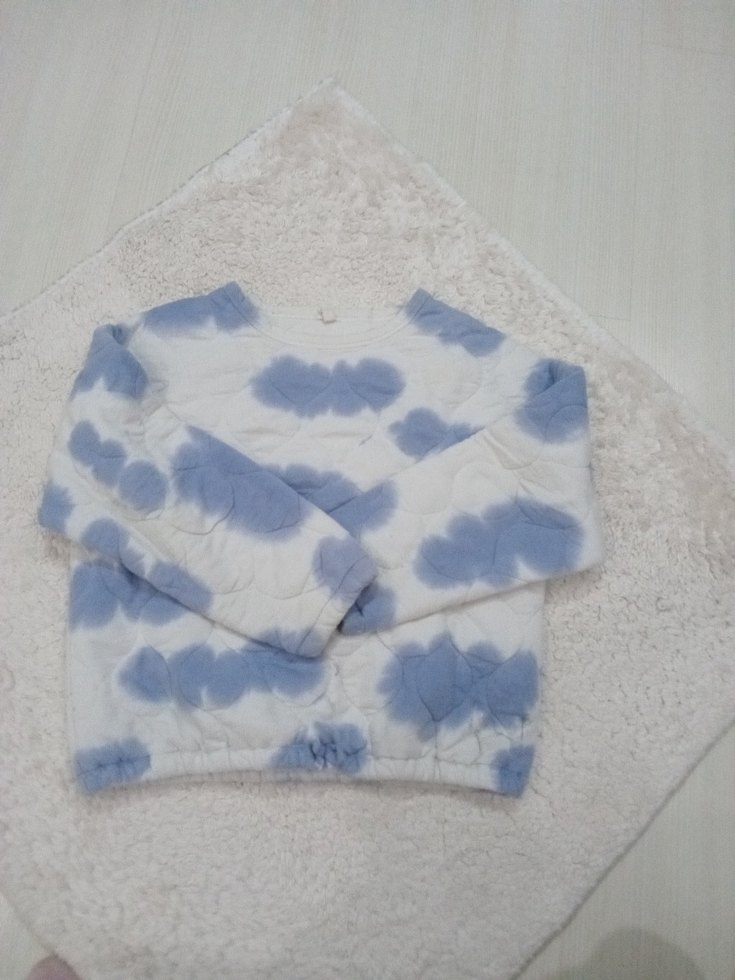 Kadın Mavi Batik Desenli Peluş Sweatshirt - Görsel 2