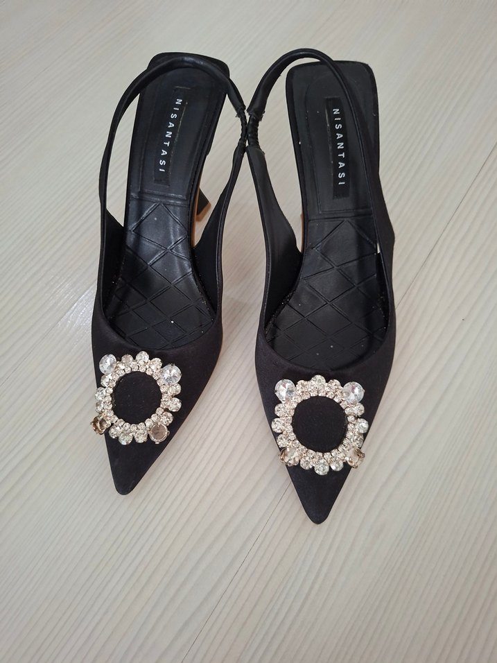 Siyah Taş Detaylı Stiletto Abiye Ayakkabı - Görsel 4