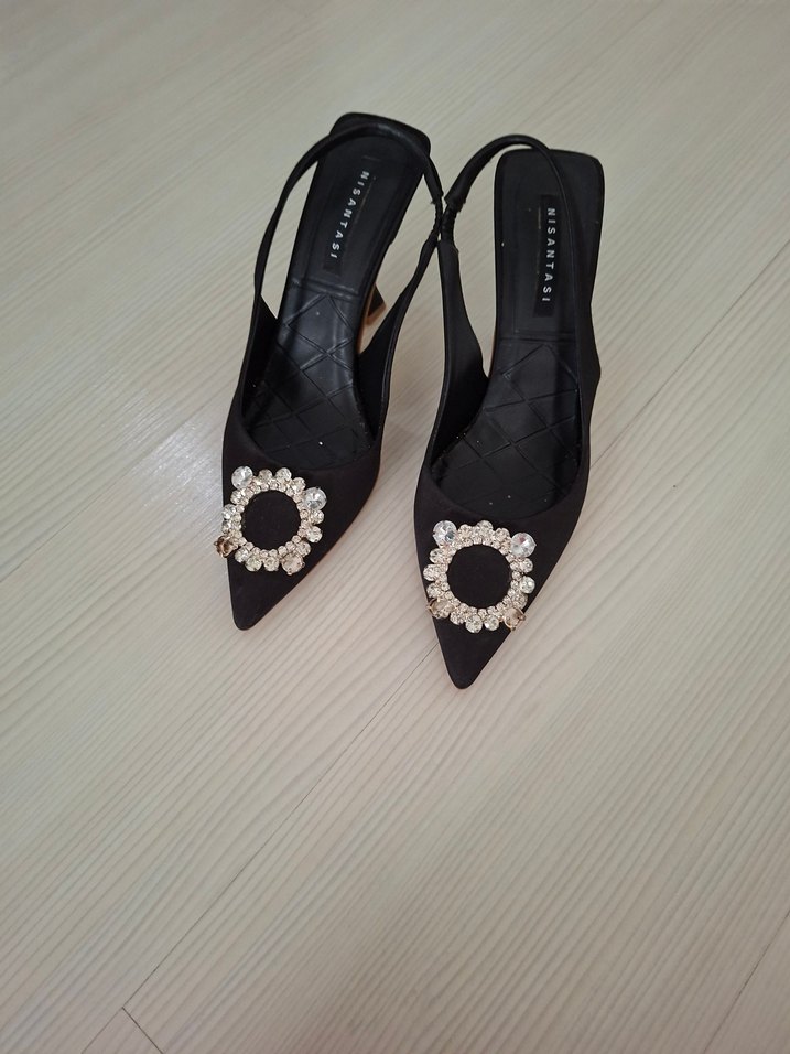 Siyah Taş Detaylı Stiletto Abiye Ayakkabı - Görsel 2