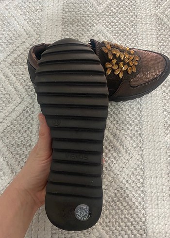 Kahverengi Deri Yılan Desenli Platform Topuklu Sneakers - Görsel 5