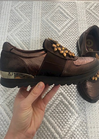 Kahverengi Deri Yılan Desenli Platform Topuklu Sneakers - Görsel 2