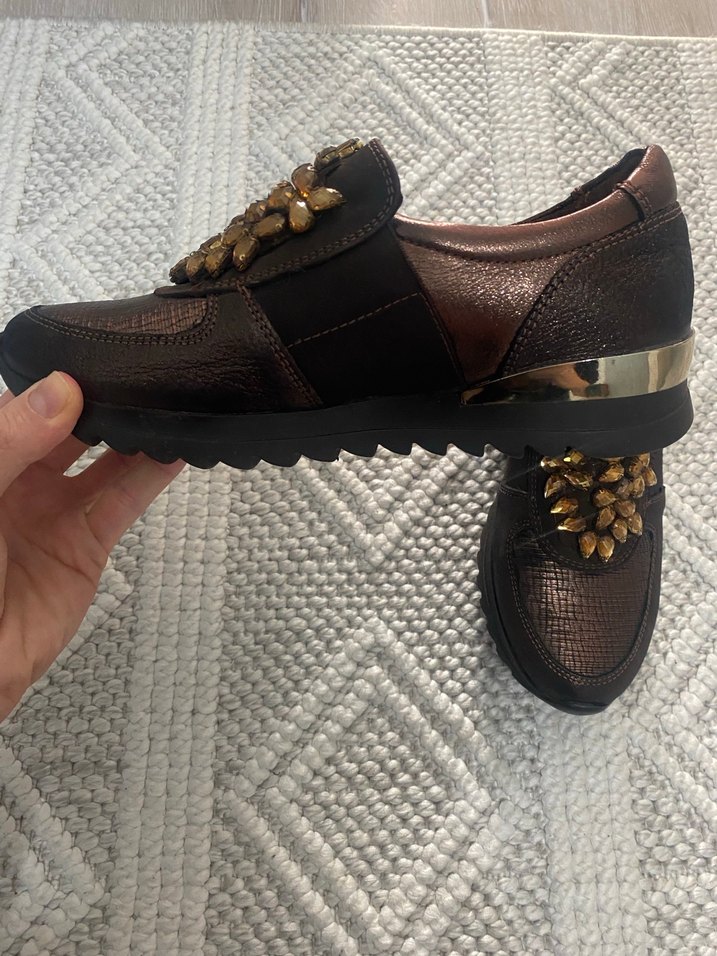 Kahverengi Deri Yılan Desenli Platform Topuklu Sneakers - Görsel 3