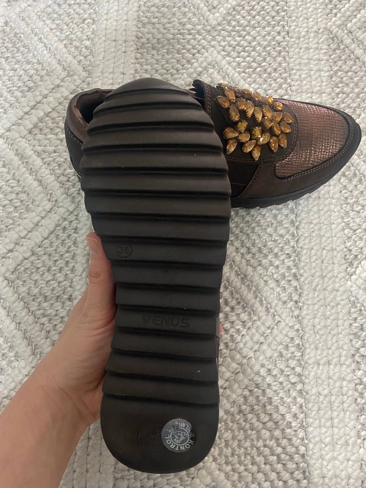 Kahverengi Deri Yılan Desenli Platform Topuklu Sneakers - Görsel 5