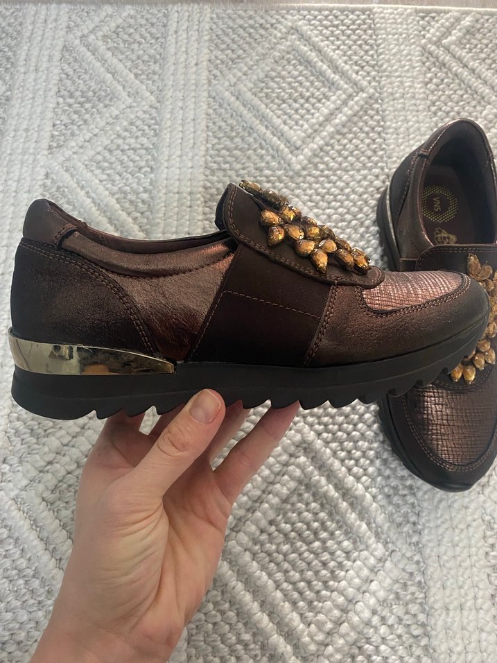 Kahverengi Deri Yılan Desenli Platform Topuklu Sneakers - Görsel 2