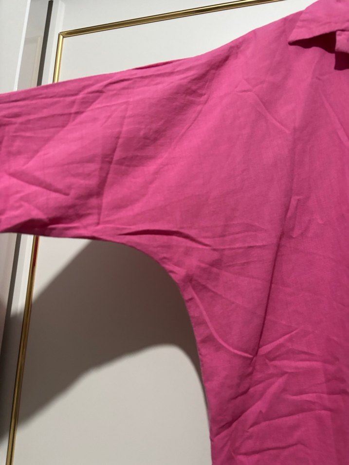 Pembe Keten Düğmeli Kadın Gömlek - Görsel 2