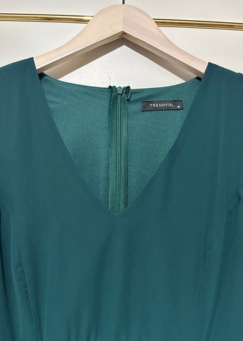 Koyu Yeşil Drapeli Uzun Kollu Elbise - Görsel 4