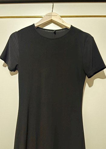 Siyah Uzun Kısa Kollu Dar Kesim Elbise - Görsel 2