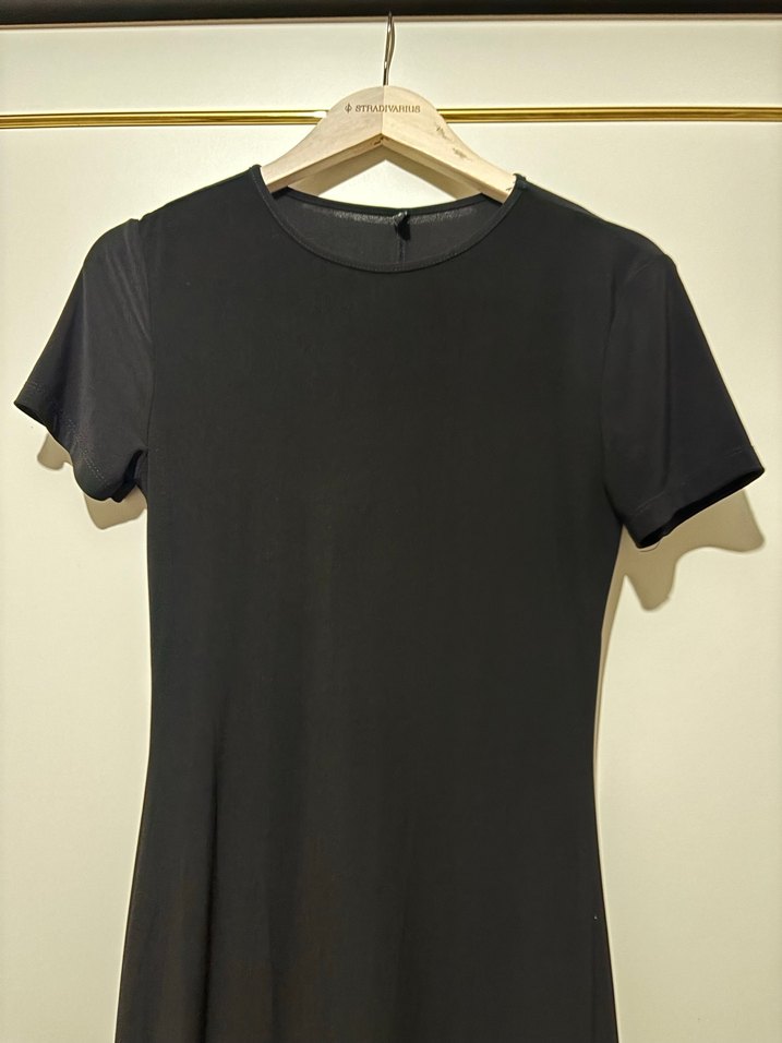 Siyah Uzun Kısa Kollu Dar Kesim Elbise - Görsel 2