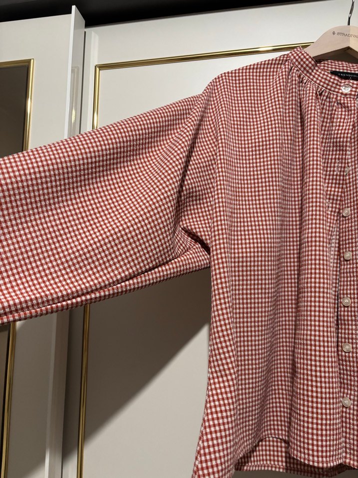 Bordo Ekose Desenli Düğmeli Uzun Kollu Kadın Gömlek - Görsel 2