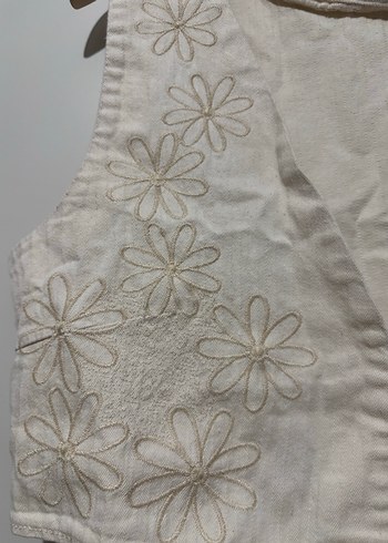 Nakışlı Beyaz Keten Bohem Yelek - Görsel 2
