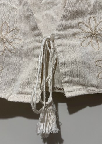 Nakışlı Beyaz Keten Bohem Yelek - Görsel 3