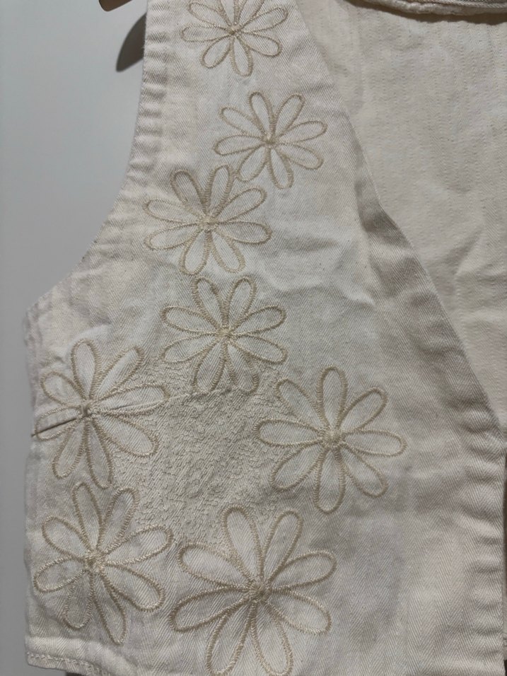 Nakışlı Beyaz Keten Bohem Yelek - Görsel 2
