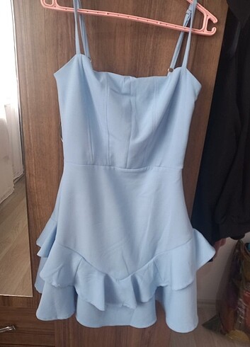 Askılı Mini elbise Mavi