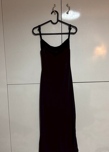 Kahverengi Drapeli Uzun Askılı Elbise - Görsel 3