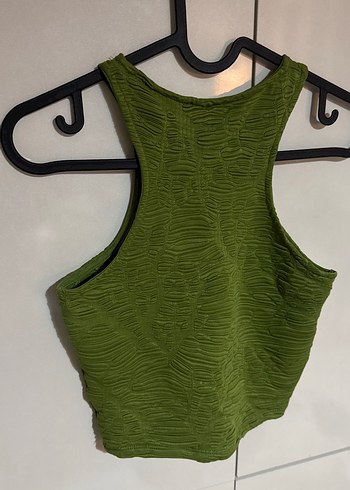 Bershka Yeşil Kolsuz Mini Keten Bluz - Görsel 5