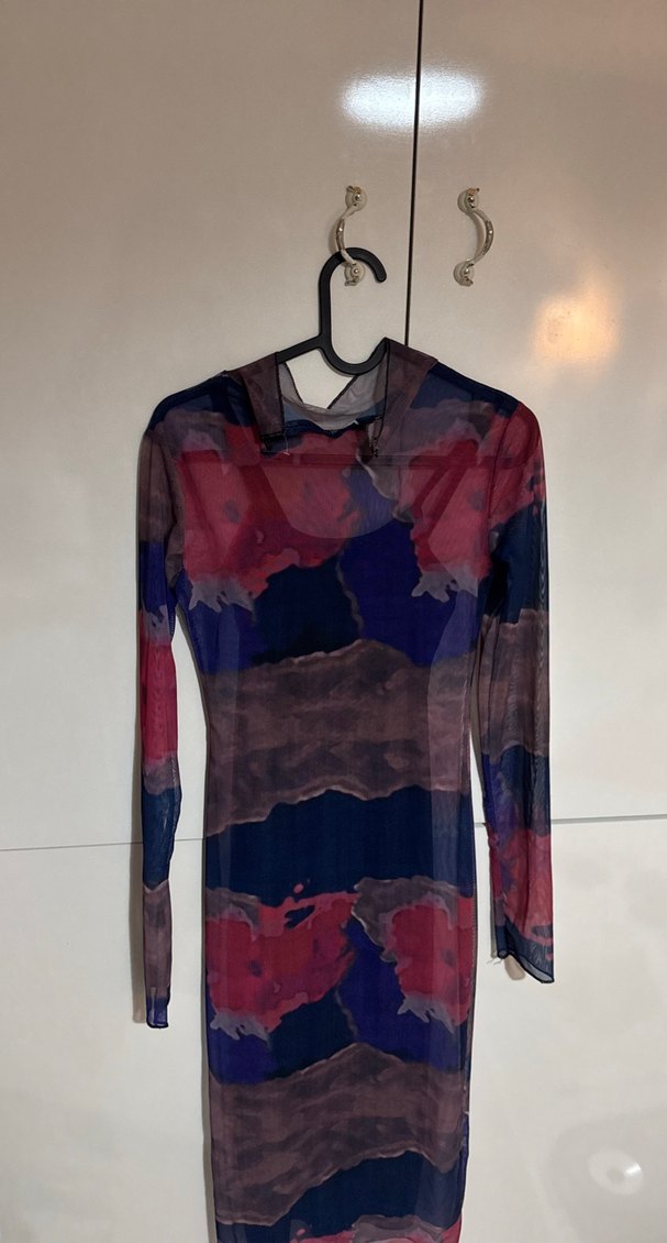 Kadın Uzun Kol Çok Renkli Batik Elbise - Görsel 3