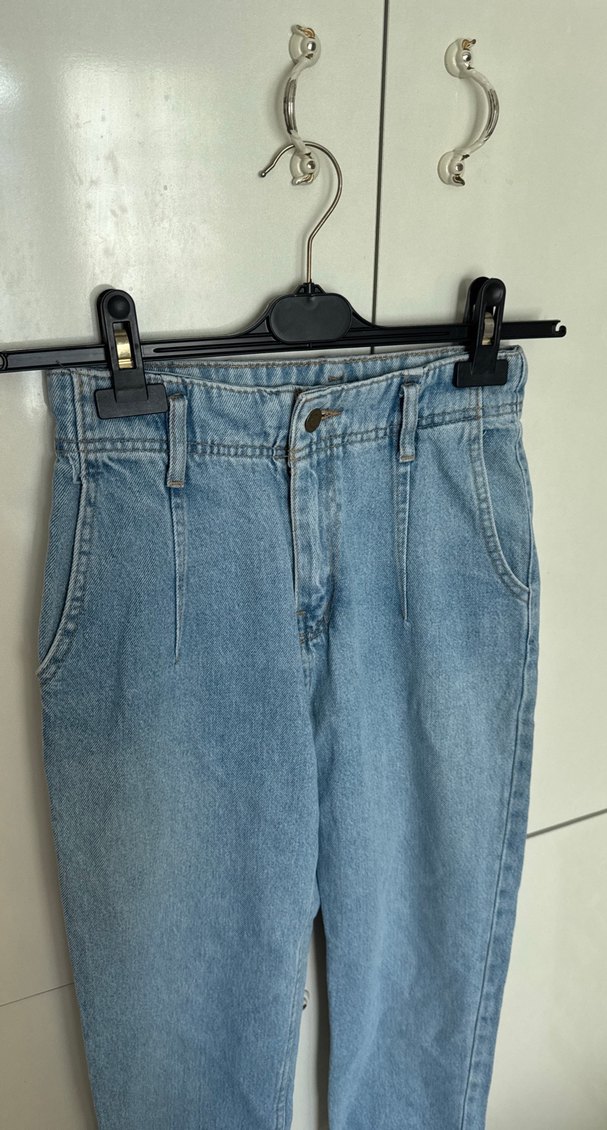 Kadın Mavi Bol Kesim Midi Boy Kot Pantolon - Görsel 2