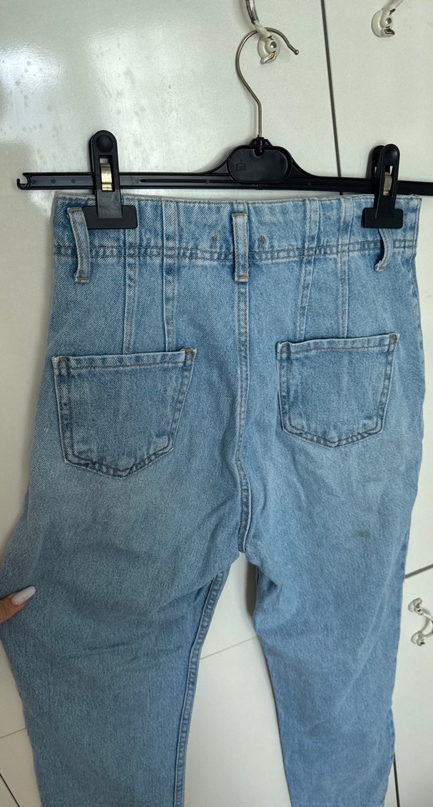 Kadın Mavi Bol Kesim Midi Boy Kot Pantolon - Görsel 4